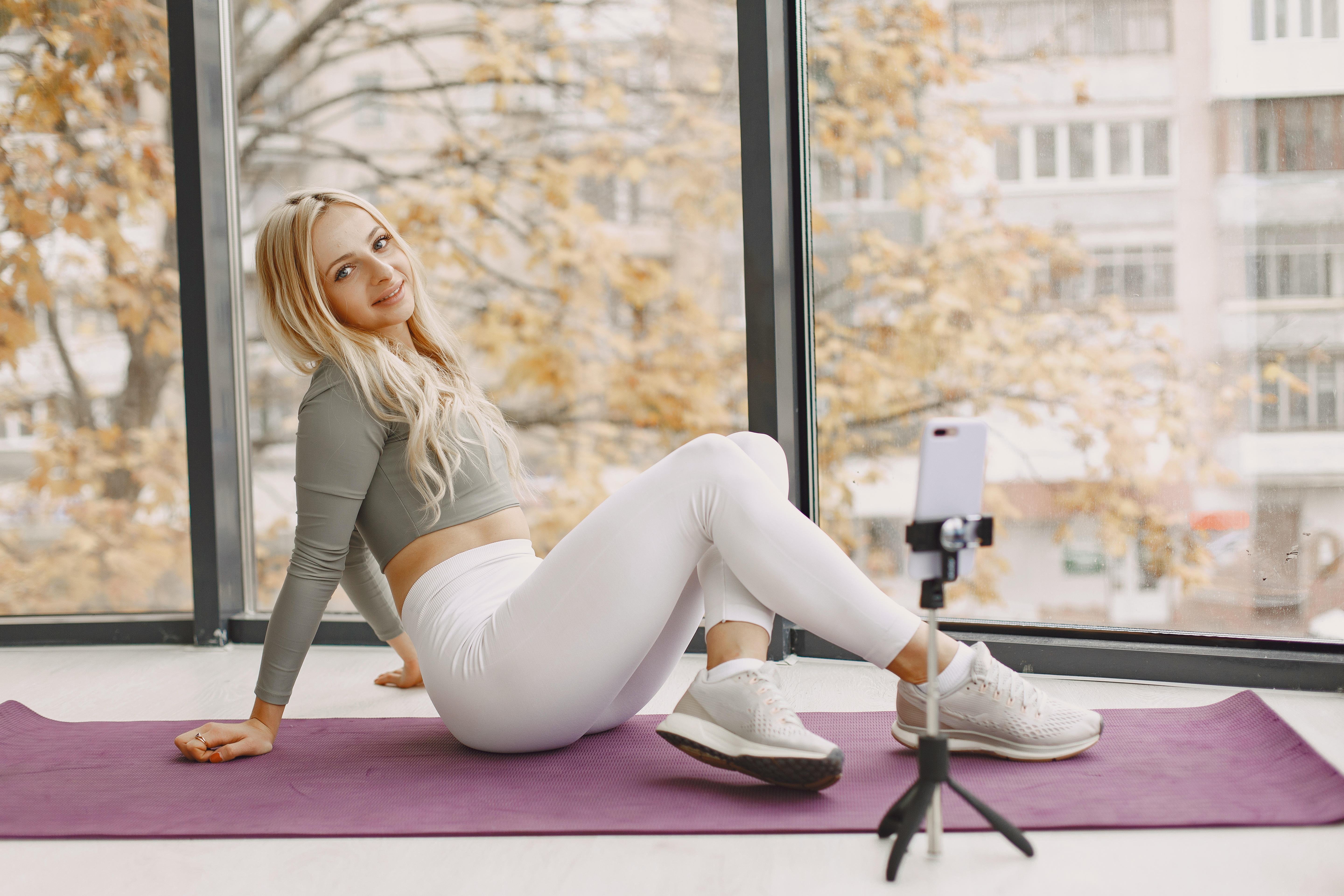girl-home-woman-make-yoga-lady-shoot-video-blog